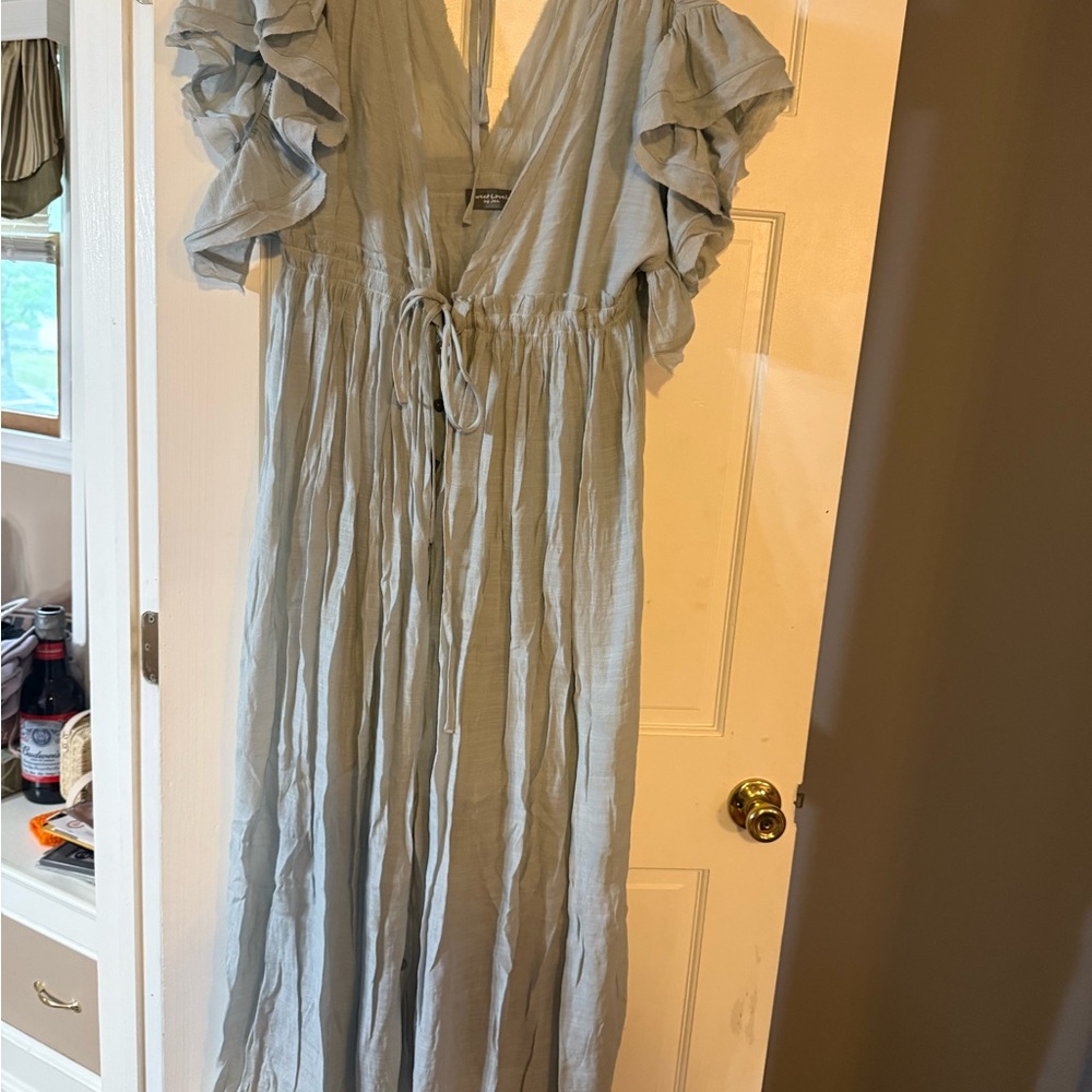 Green Ruffled Smocked Maxi Sundress